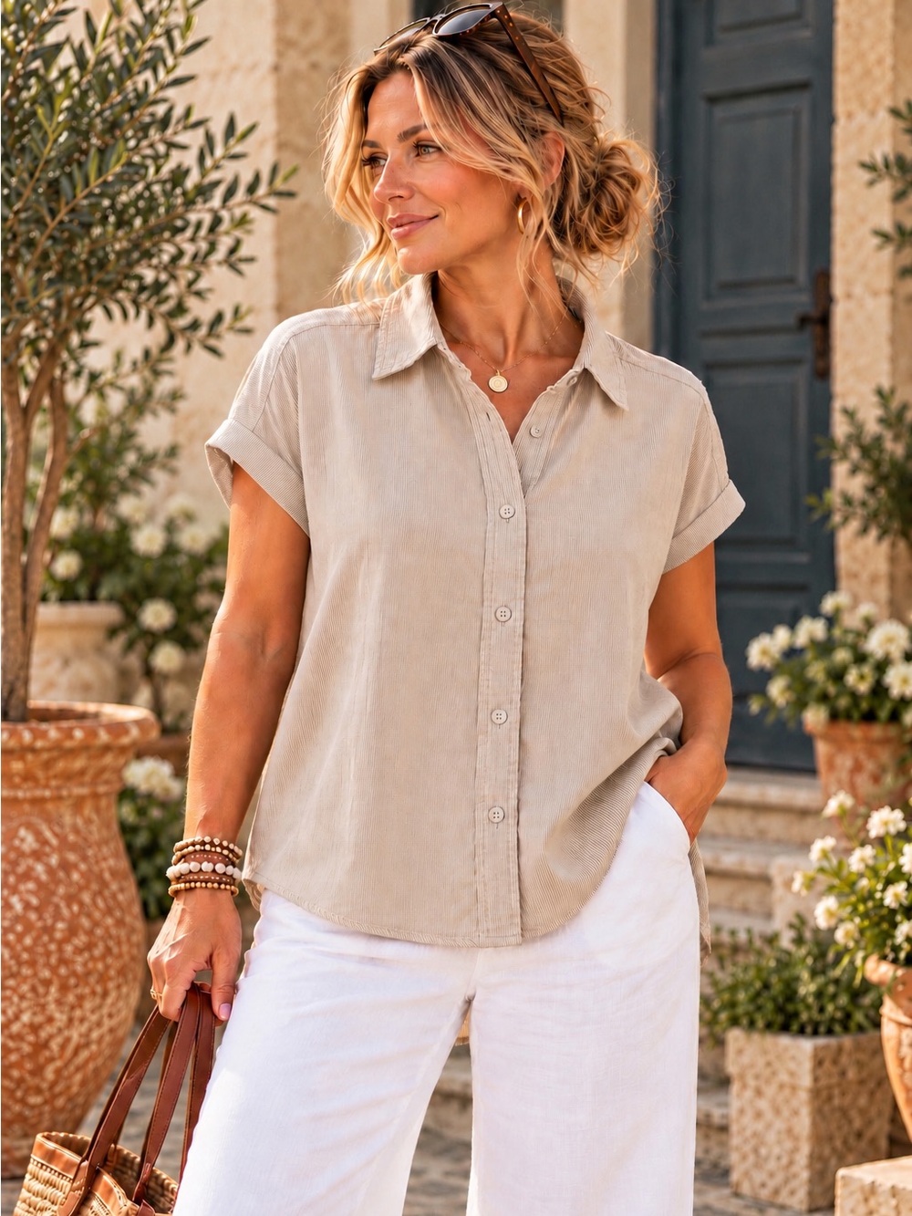 Tilley 100% Tencel Short Sleeve Button-Up Shirt Small – Neutral Classic
